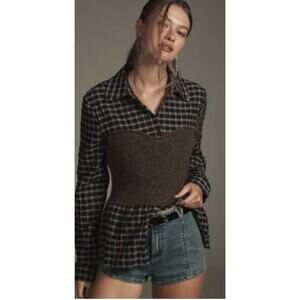 Self Contrast Anthropologie  Plaid Buttondown Twofer Corset Sweater Top Size S
